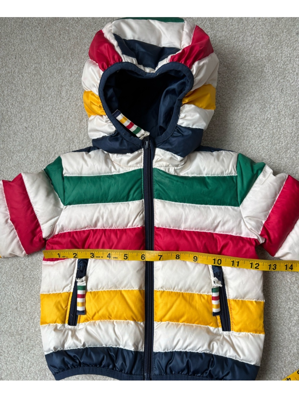 Hudson’s Bay Style Striped Toddler Puffer Jacket 12-24M Multicolor Hooded coat - Picture 11 of 12